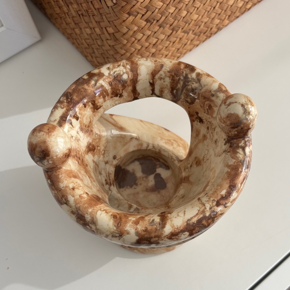 Neutral Marbled Ceramic Decorative Candle Holder - Home Art - Picture 2 of 3